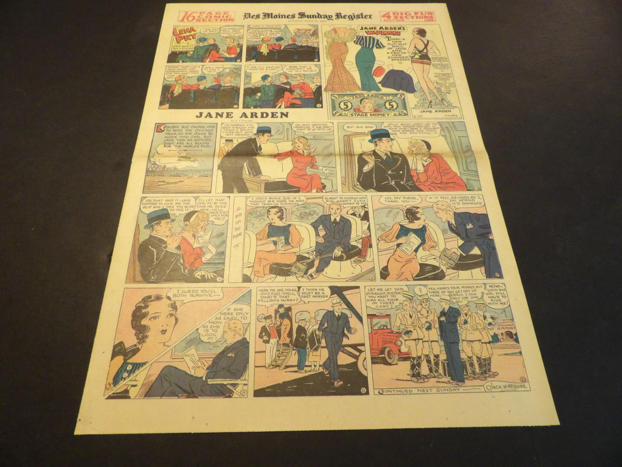 Details about   Jane Arden Sunday with Large Uncut Paper Doll from 6/23/1935 Full Size Page! 