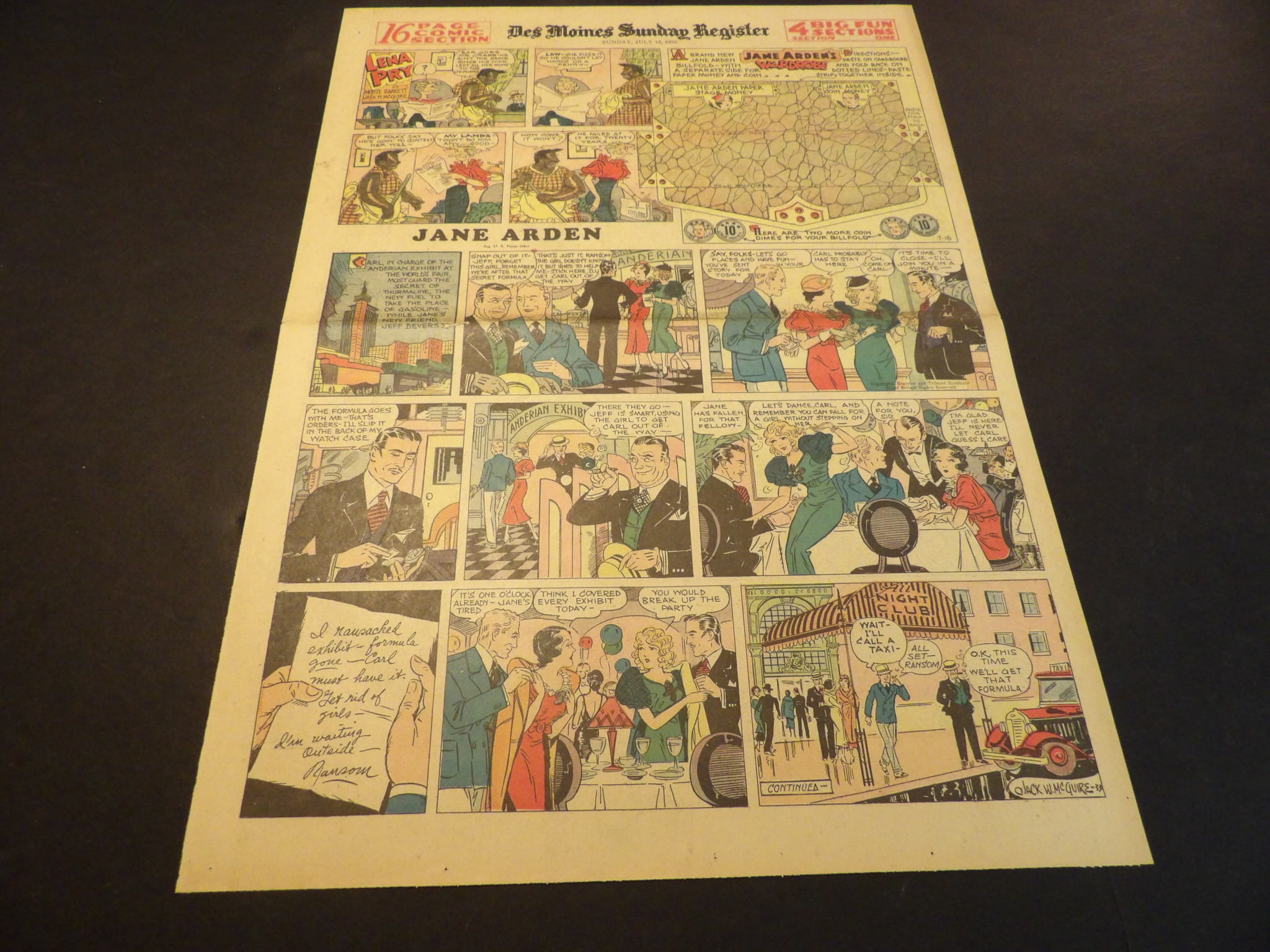 Details about   Jane Arden Sunday with Large Uncut Paper Doll from 6/23/1940 Full Size Page! 