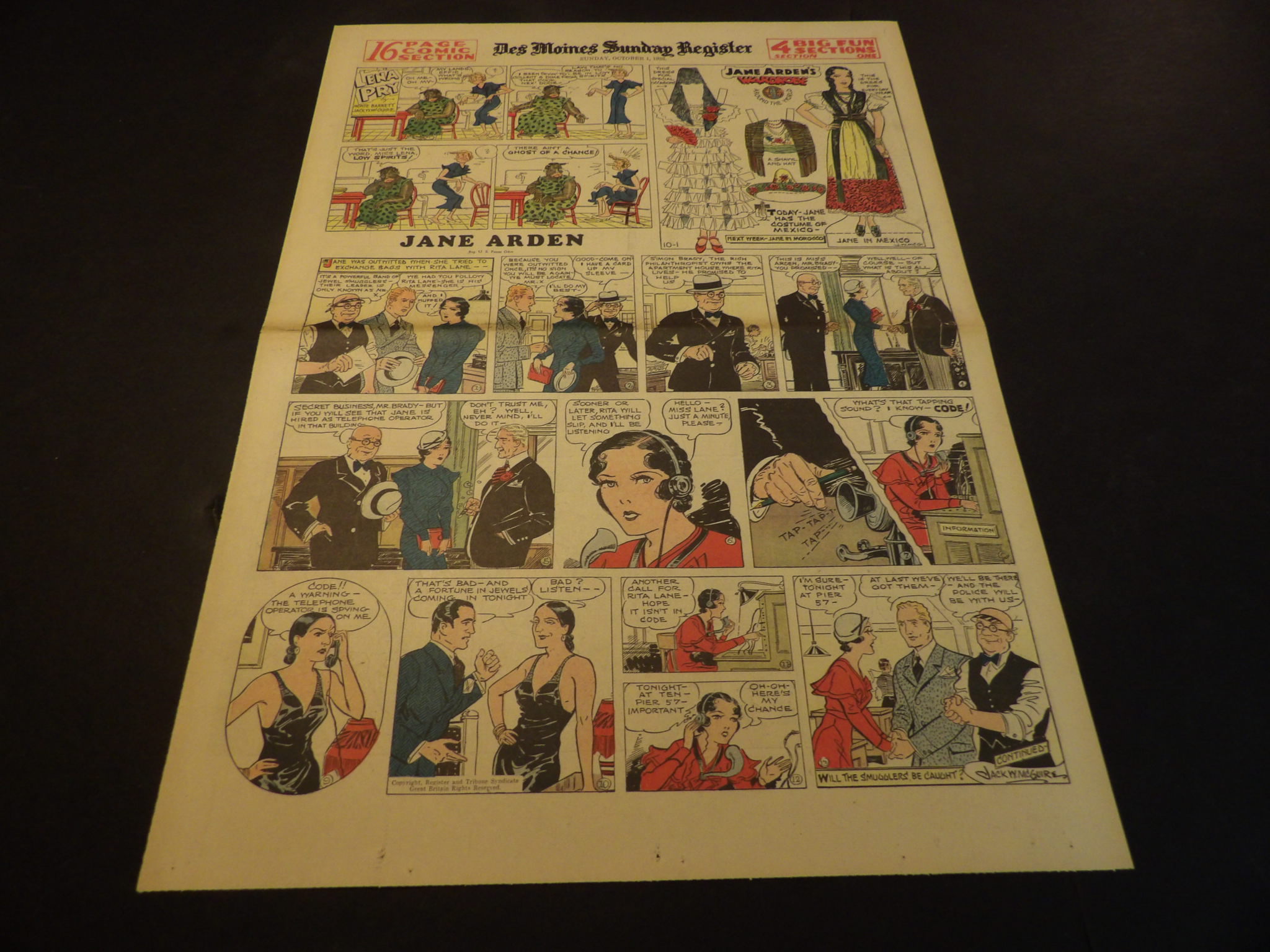 Details about   Jane Arden Sunday with Large Uncut Paper Doll from 2/16/1941 Full Size Page! 